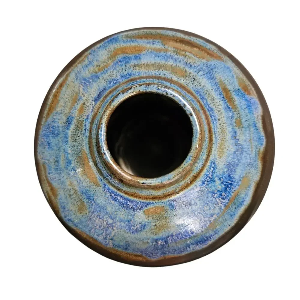 Studio Art Pottery Vase Black Blue Drip Glaze Signed Ceramic Vessel